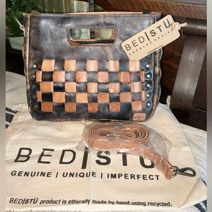 NWT Bed Stu Leather Keiki Crossbody Bag Handbag Black Lux Tan Rustic MSRP $235